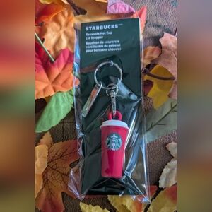 Starbucks Red Cup Keychain with Silver Lid Stopper
